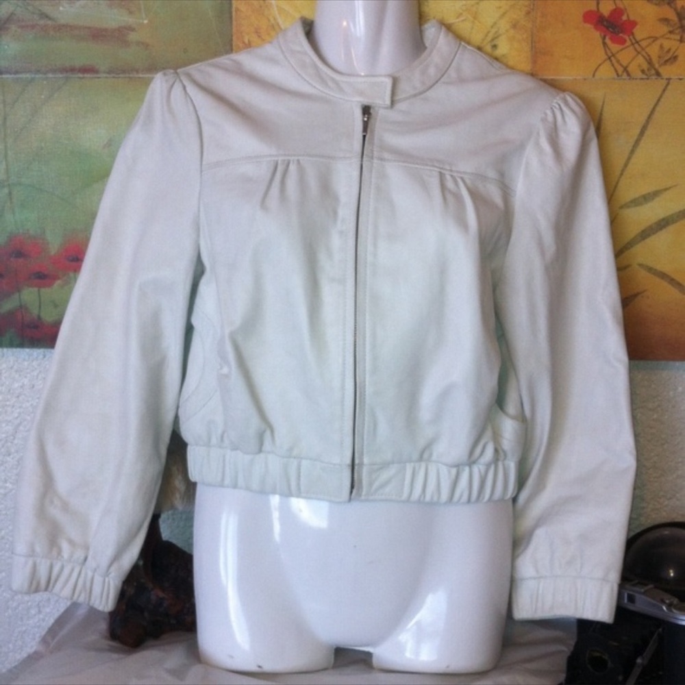 bebe White Leather Moto Jacket